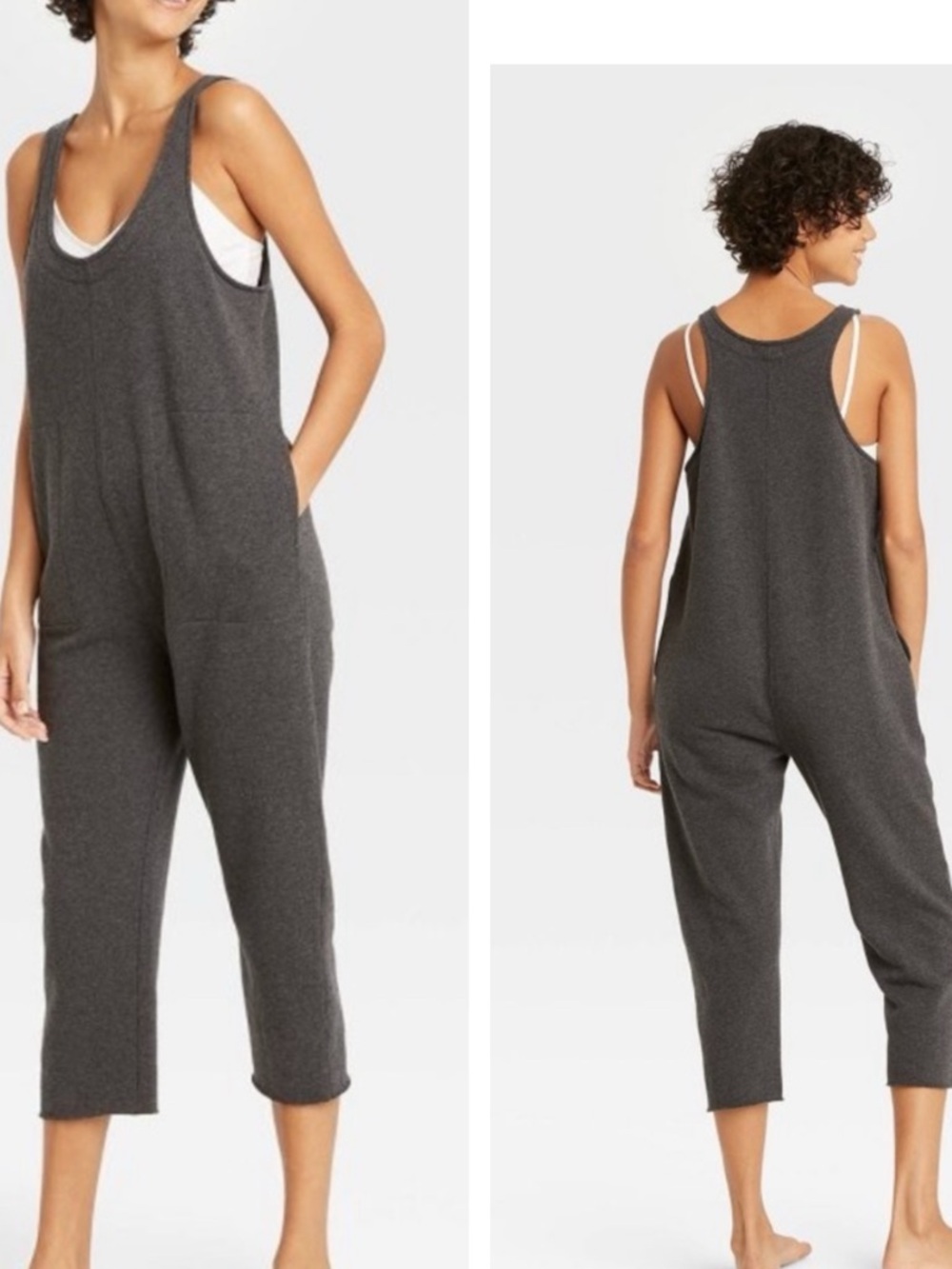 Colsie gray sweatshirt material cropped cozy jumpsuit. M